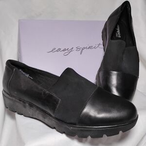 Black Leather Slip On Shoes Easy Spirit e360 ESCREEN 10 Wide